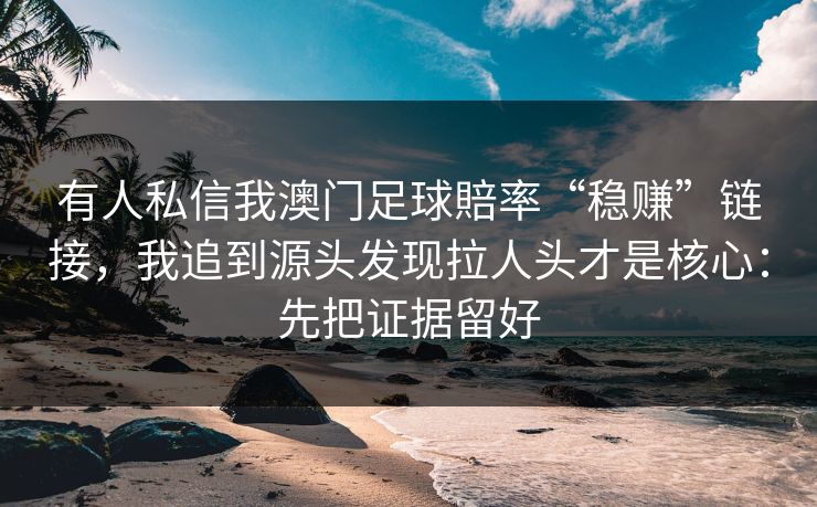 有人私信我澳门足球賠率“稳赚”链接，我追到源头发现拉人头才是核心：先把证据留好